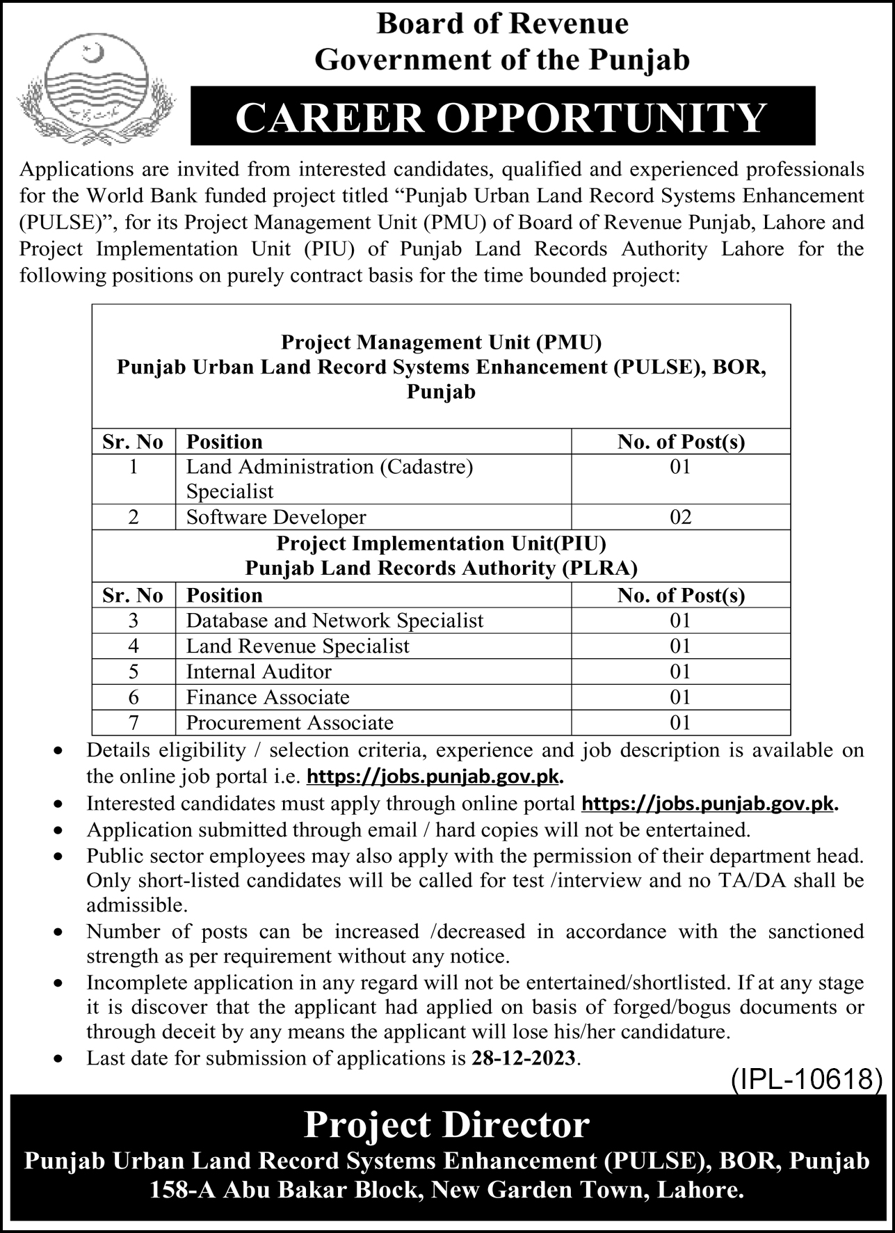 Board of Revenue Punjab Jobs 2023 Advertisement