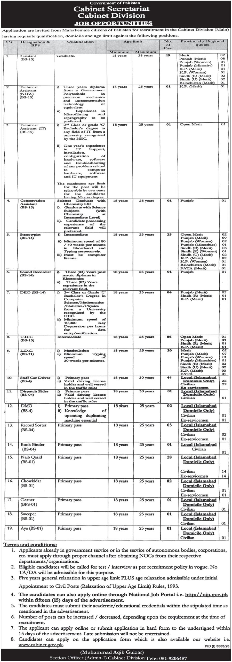 Cabinet Division Jobs 2024